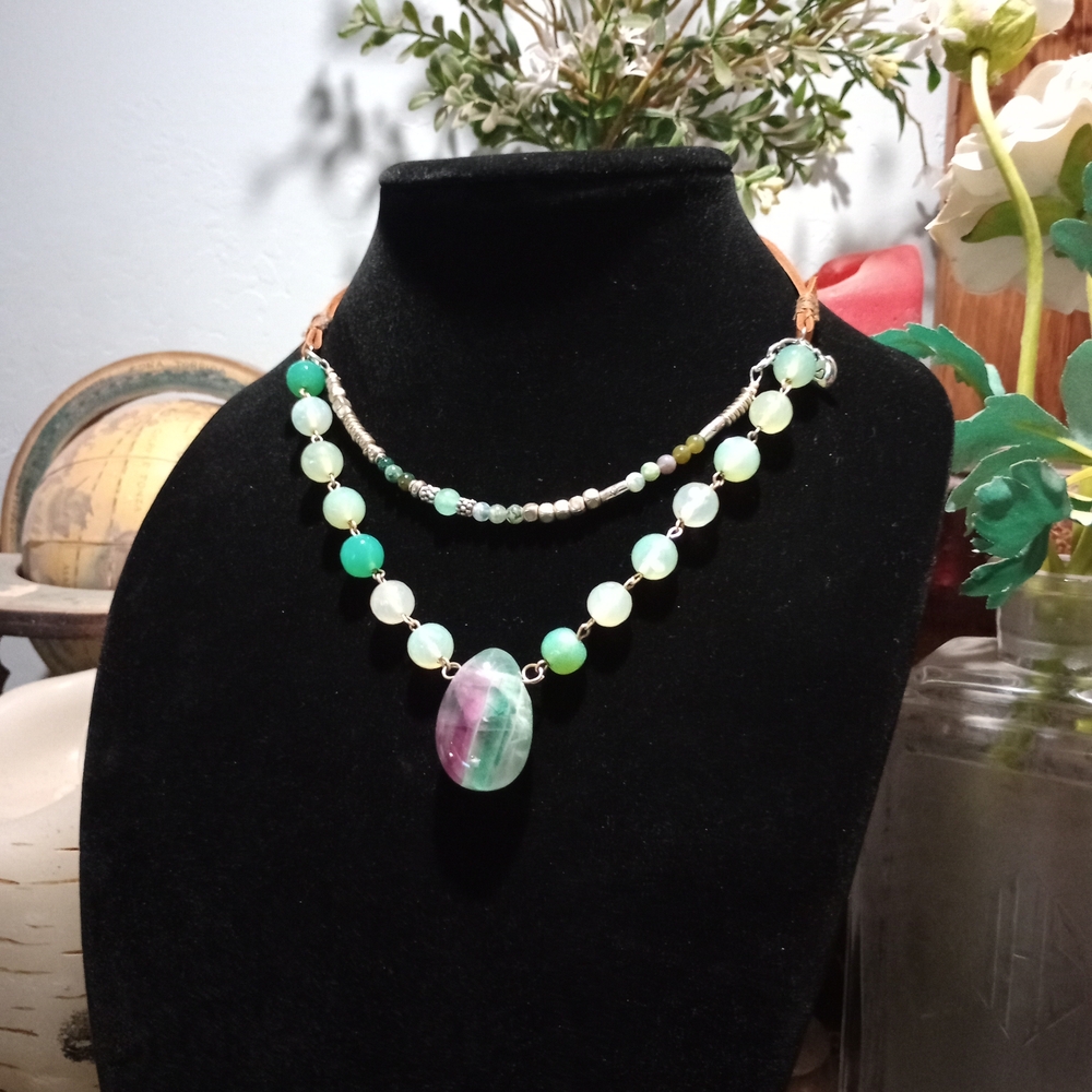 Natural Stone & Leather Adjustable Necklace